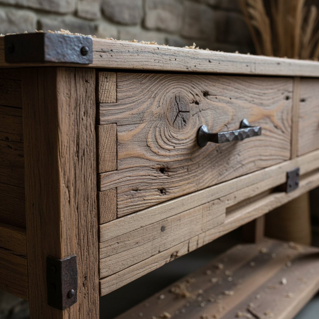 Rustic Console Table Drawer Detail